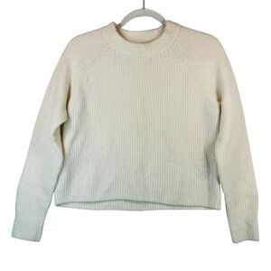 Banana Republic Minimalist‎ Wool Blend Ribbed Sweater Cream Medium Quiet Luxury